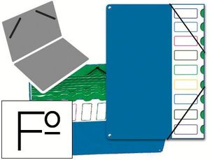 Carpeta Clasificador Tapa de Plastico Pardo Folio -9 Departamentos Azul