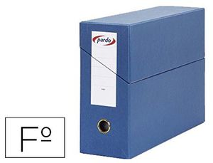 Caja Transferencia Pardo Folio Forrado Extra Doble Lomo 80 mm Estuche Interior con Tarjetero Azul