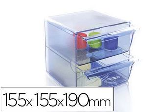 Archicubo Archivo 2000 2 Cajones Organizador Modular Plastico Azul Transparente 155X155X190 mm
