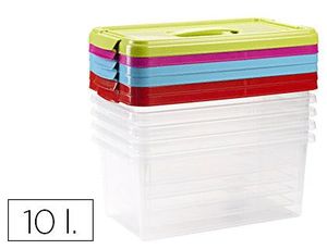 Caja Multiusos Plastico 10 L N 24 Tapa de Color con Asa 385X230X175 mm