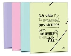 Carpeta de Gomas y Solapas Mariola Pastel con Frases Carton Fº Surtido Serie Cole Nº1
