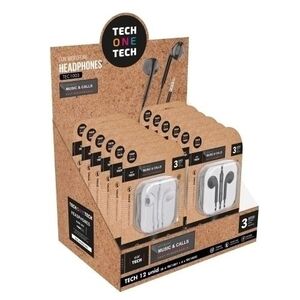 Auriculares Techonetech Eartech de Boton con Conector Mini Jack Microfono Integrado Surtido Expositor de 12