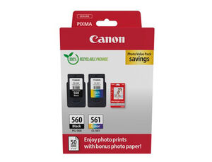 Ink-Jet Canon Photo Value Pack Pg-560 + Cl561 + 50 Hojas Papel Foto Glossy 10X15 cm