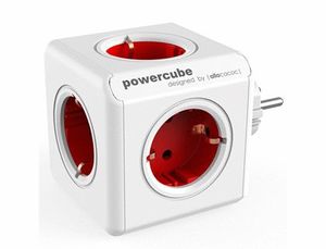 Regleta Powercube Original con 5 Tomas Rojas Forma de Cubo